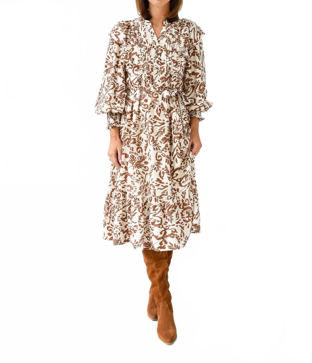 NEW &MERCI petal promise tie waist midi dress in ivory/mauve